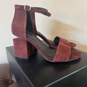 Alexander Wang Abby Cut Out Block Heel Sandal in Burgundy/Brown Suede Size 38
